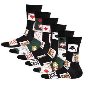 Soxy Mens Royal Flush Poker Cotton Socks (Pack of 6) / Black/Multicolored